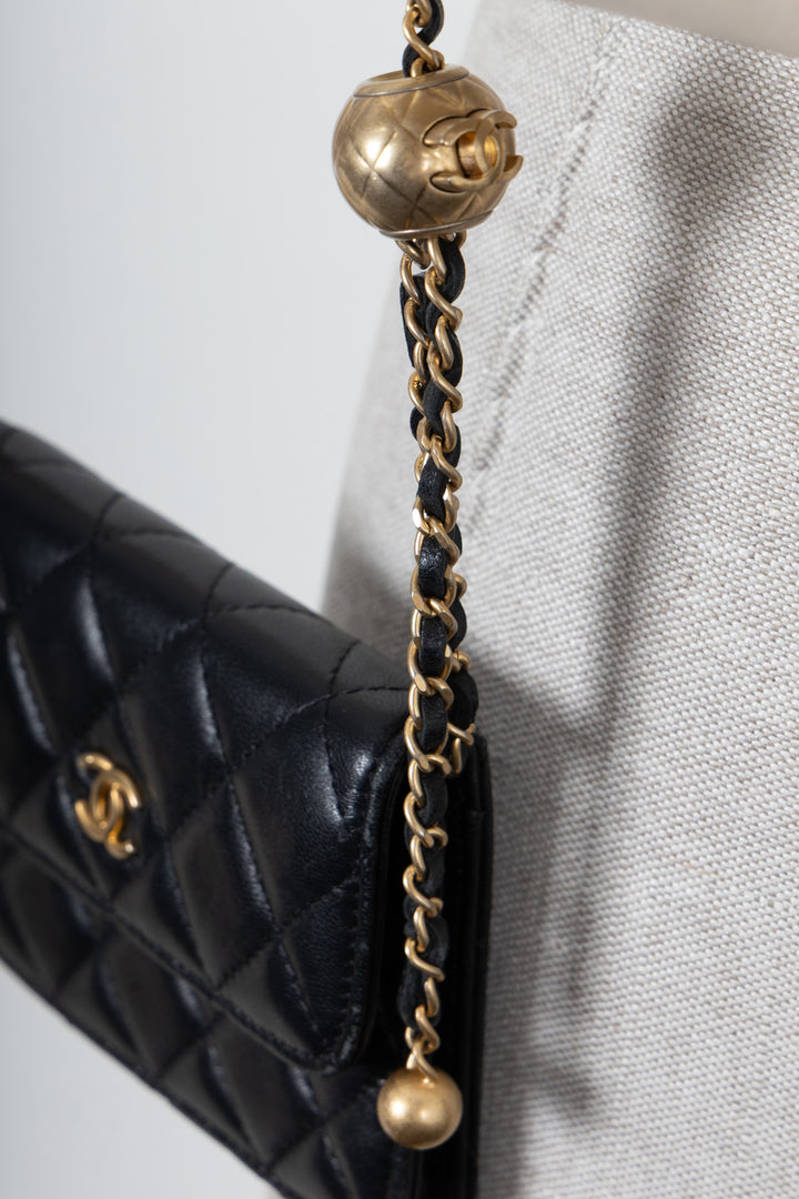 CHANEL Pearl Crush Flap Clutch Mini Leather Black