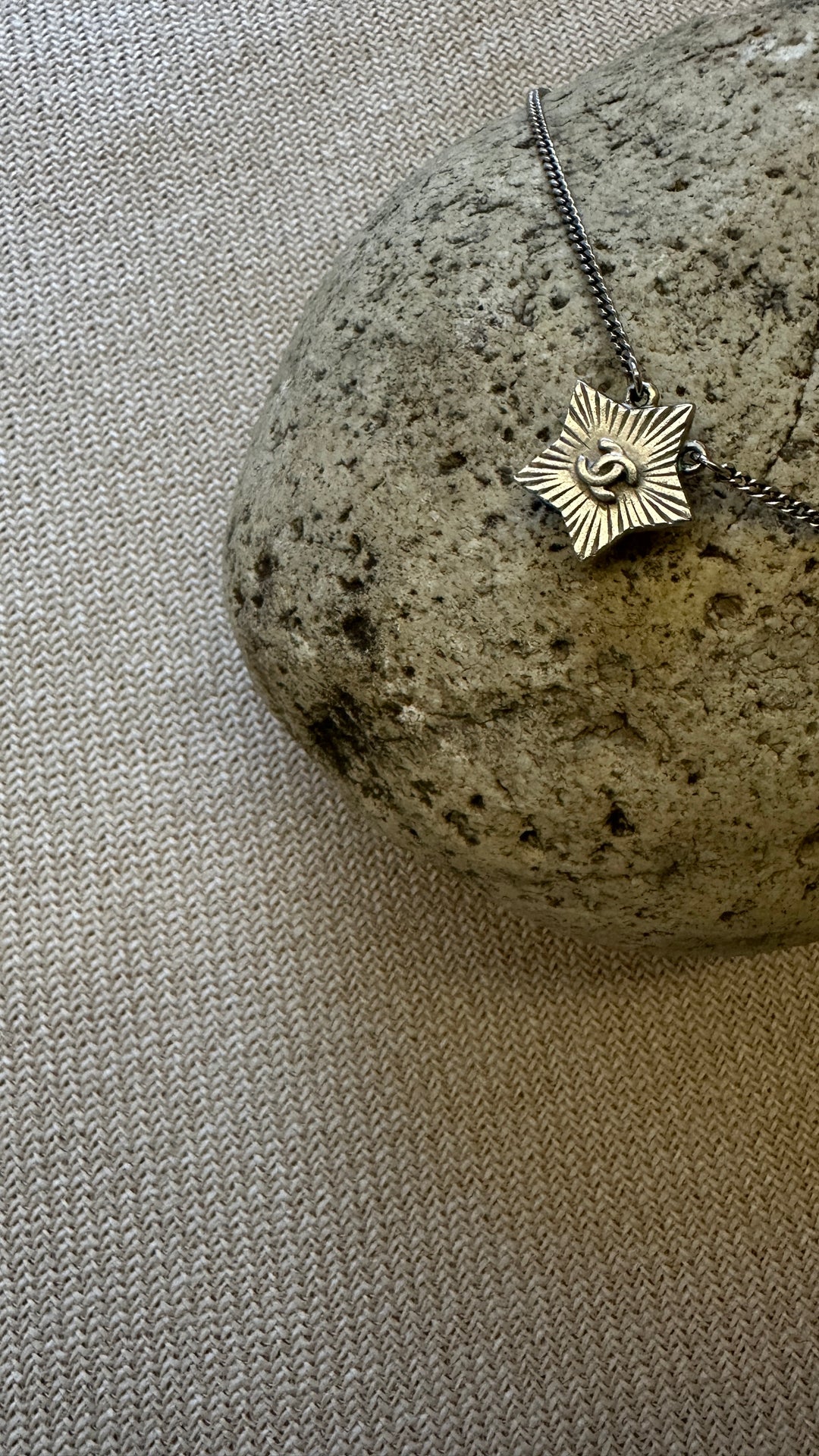 CHANEL CC Star Necklace Black Silver