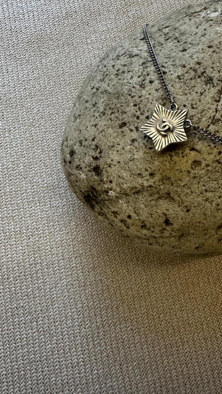 CHANEL CC Star Necklace Black Silver