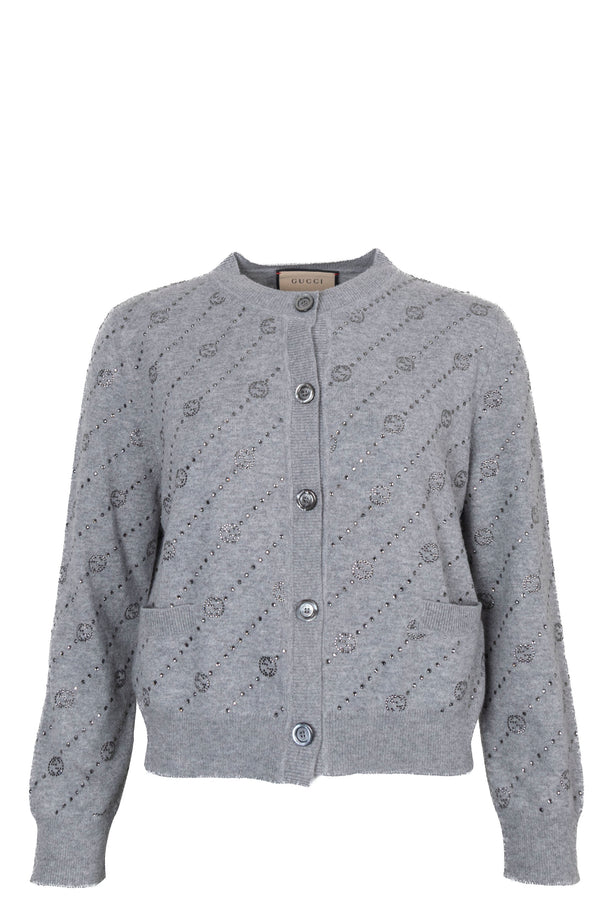 GUCCI Crystal GG Cardigan Cashmere Grey