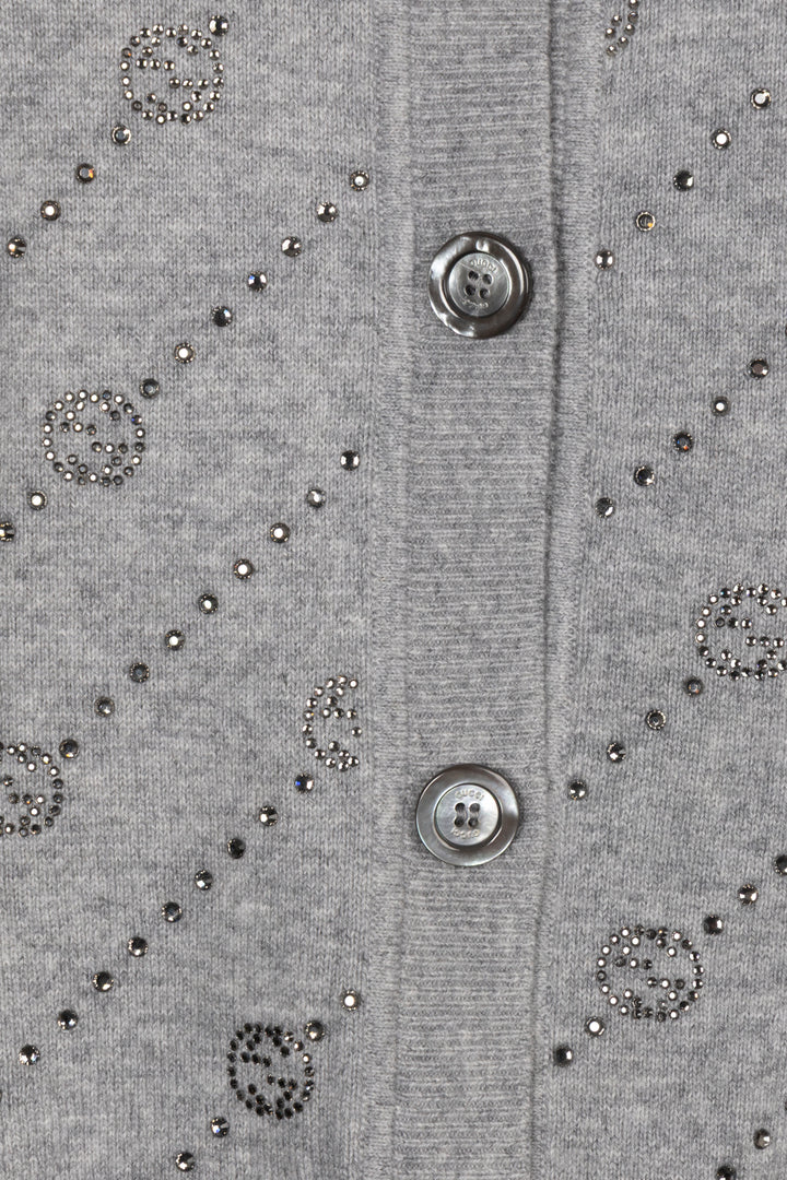 GUCCI Crystal GG Cardigan Cashmere Grey
