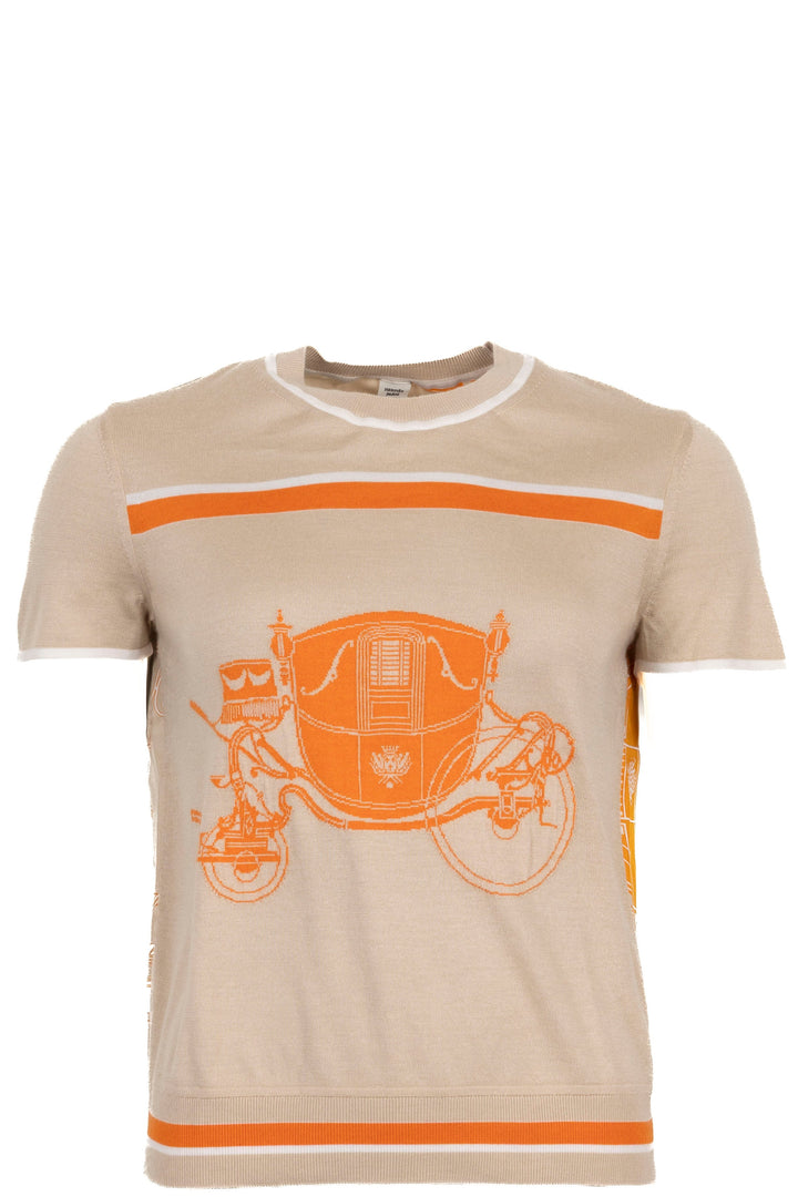 HERMÈS Twillaine à manches courtes imprimé Ex-Libris Orange Beige