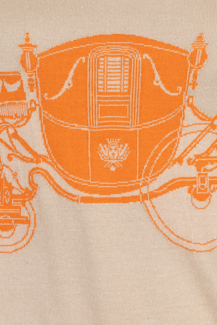 HERMÈS Twillaine à manches courtes imprimé Ex-Libris Orange Beige