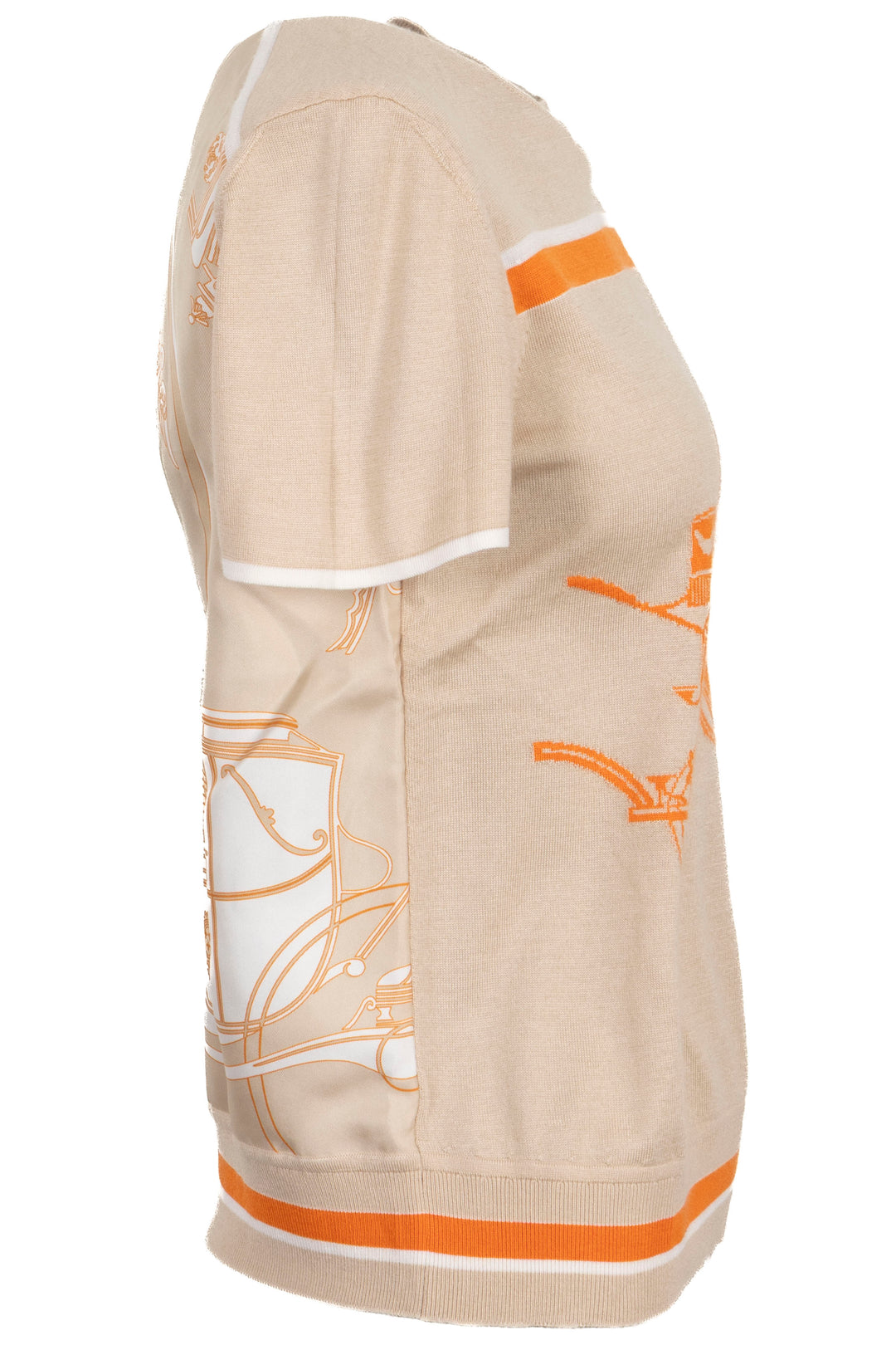 HERMÈS Twillaine à manches courtes imprimé Ex-Libris Orange Beige