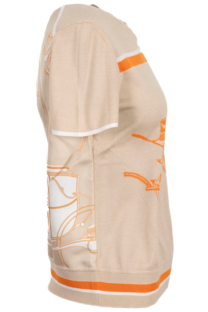 HERMÈS Twillaine à manches courtes imprimé Ex-Libris Orange Beige