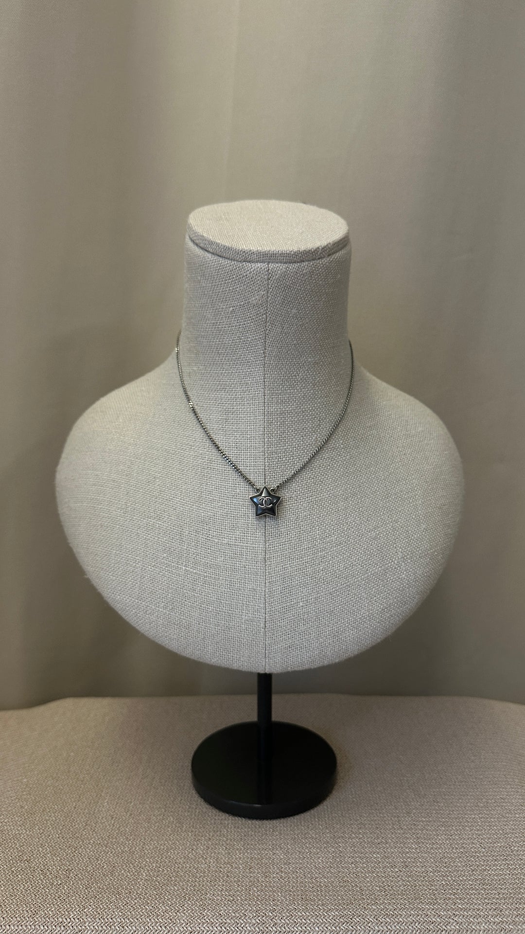 CHANEL CC Star Necklace Black Silver