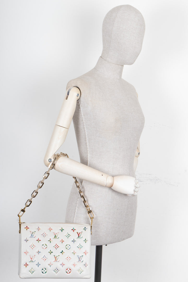 LOUIS VUITTON Garden Coussin PM Leather White Multicolor