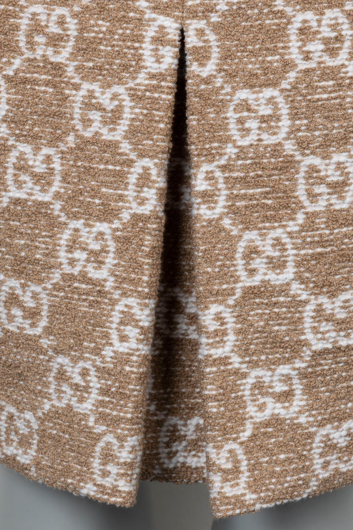 GUCCI Pleated GG Tweed Skirt Beige