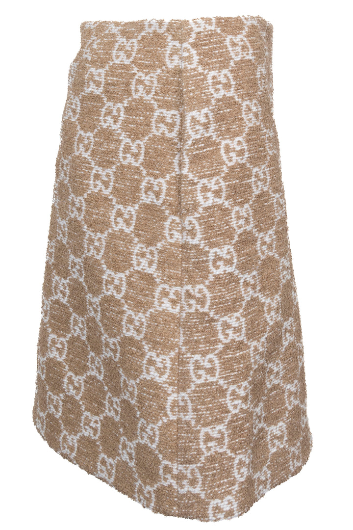 GUCCI Pleated GG Tweed Skirt Beige