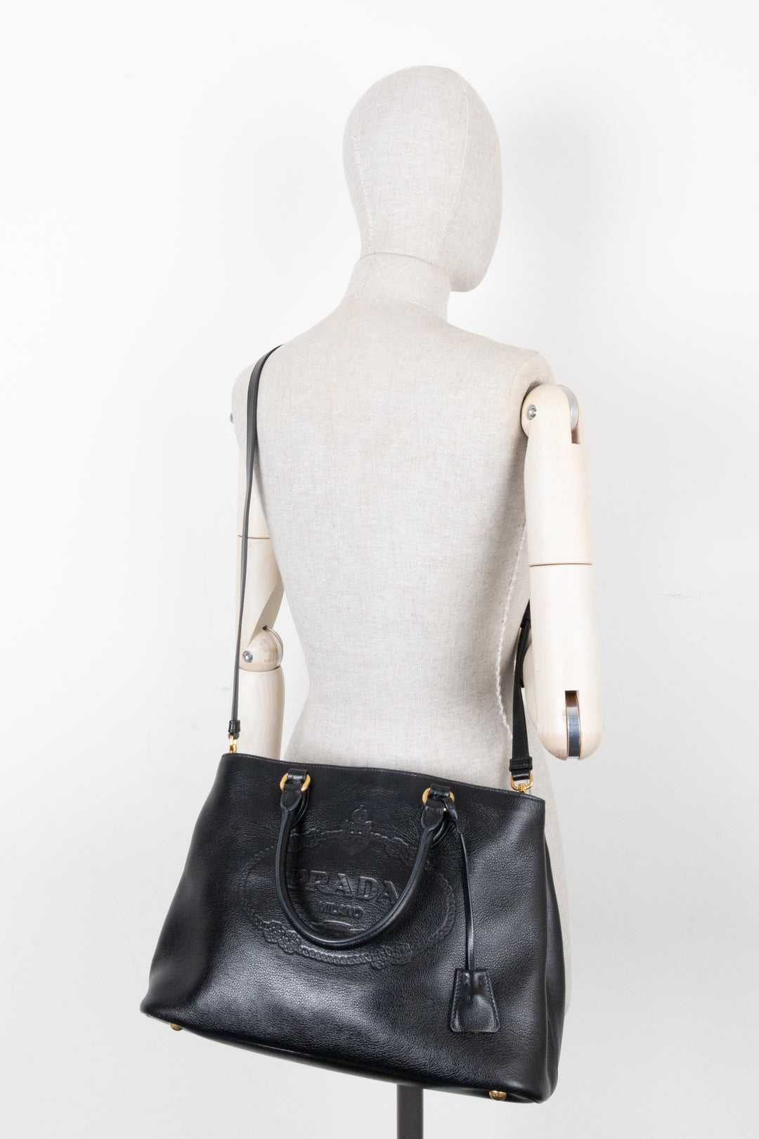 PRADA Logo Tote Bag Leather Black