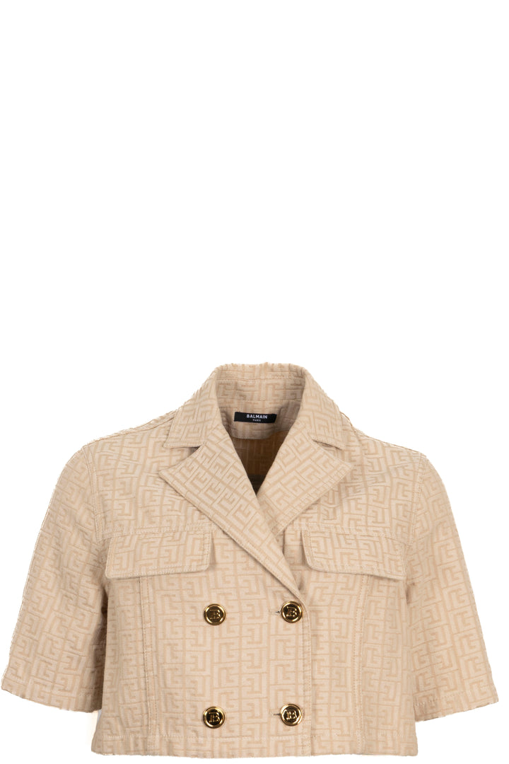 BALMAIN Double Breasted Cropped Jacket Cotton Beige