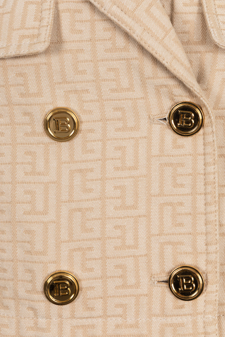 BALMAIN Double Breasted Cropped Jacket Cotton Beige