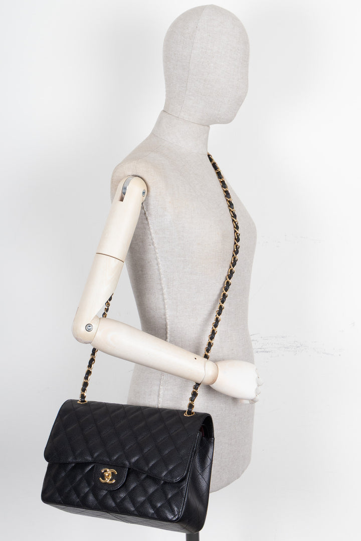 CHANEL Double Flap Bag Large Caviar Black