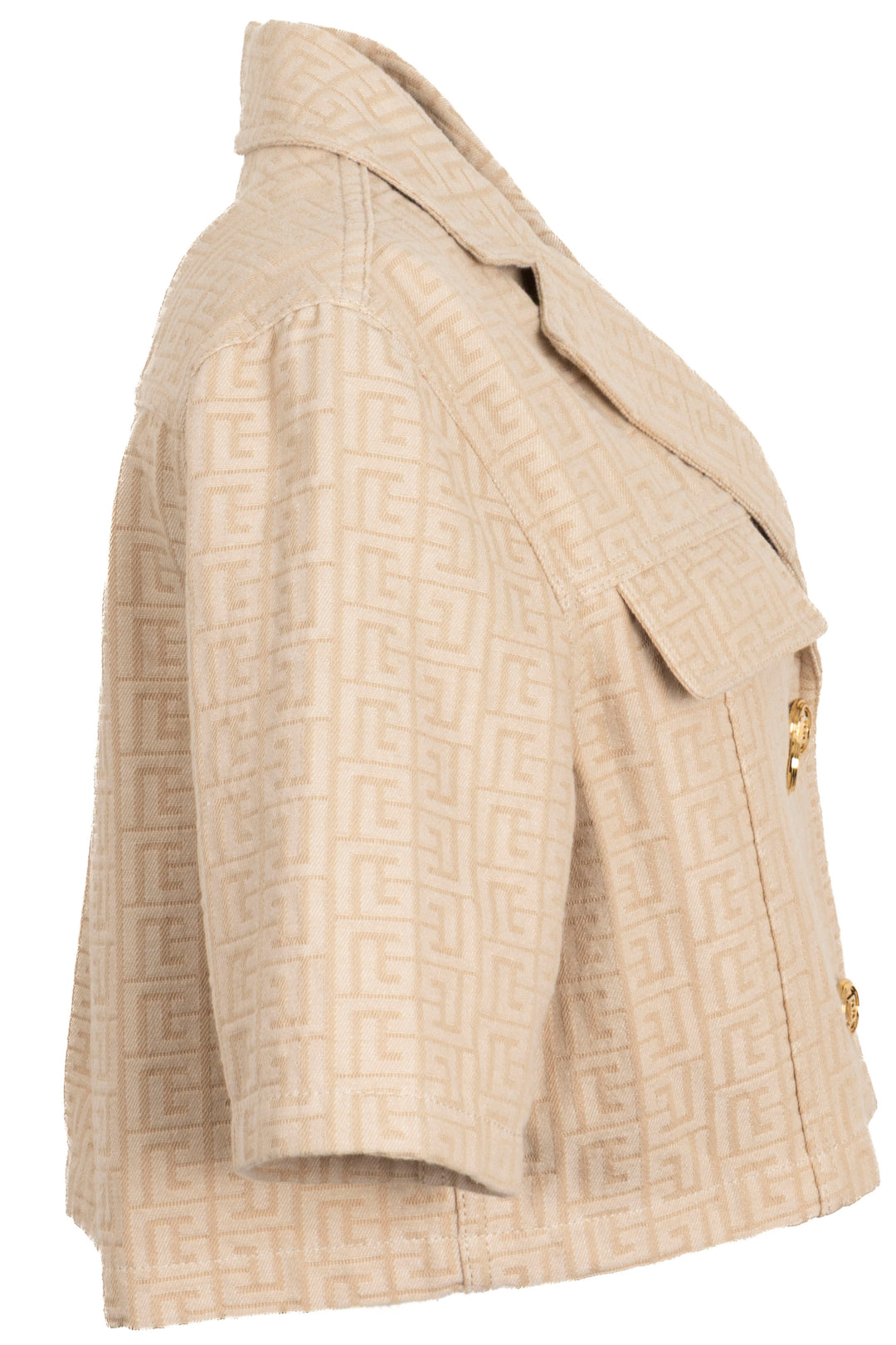 BALMAIN Double Breasted Cropped Jacket Cotton Beige