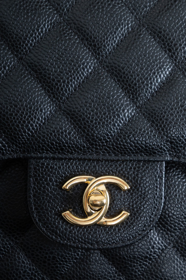 CHANEL Double Flap Bag Large Caviar Black