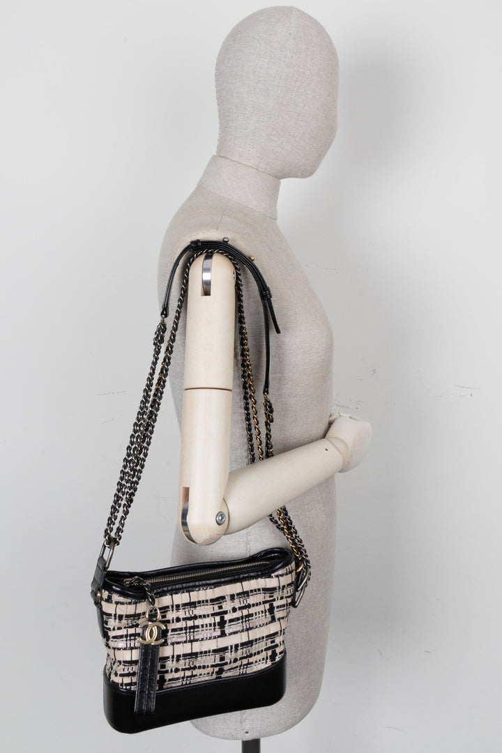 CHANEL 2019 Small Gabrielle Crossbody Bag Tweed Black Ivory