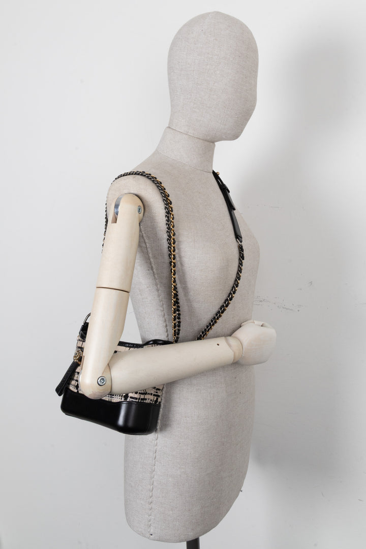 CHANEL 2019 Small Gabrielle Crossbody Bag Tweed Black Ivory