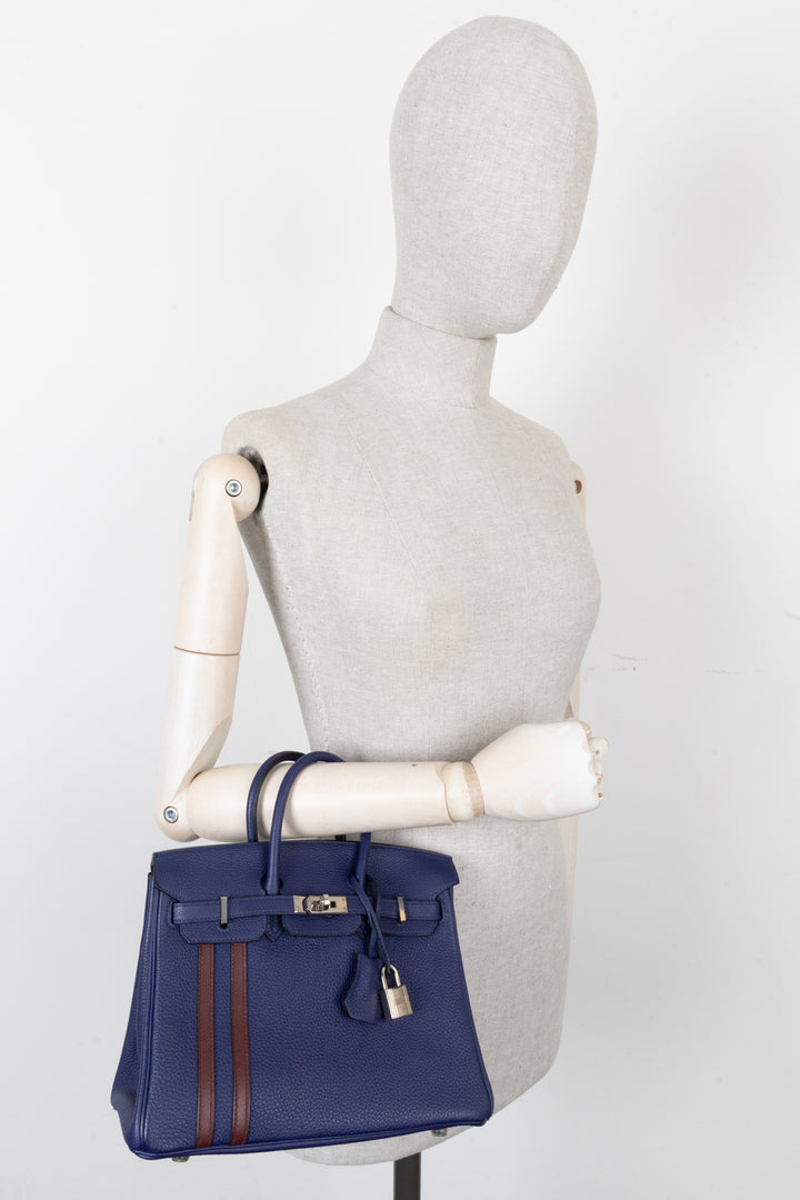 HERMÈS Birkin 25 Officier Retourne Togo Bleu Encre Bordeaux