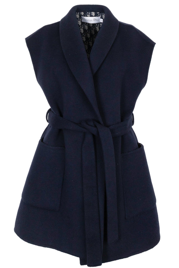 Gilet ceinturé oblique en laine marine CHRISTIAN DIOR