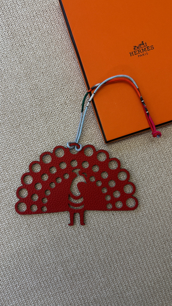 HERMÈS Petit H Peacook Charm Red Etoupe