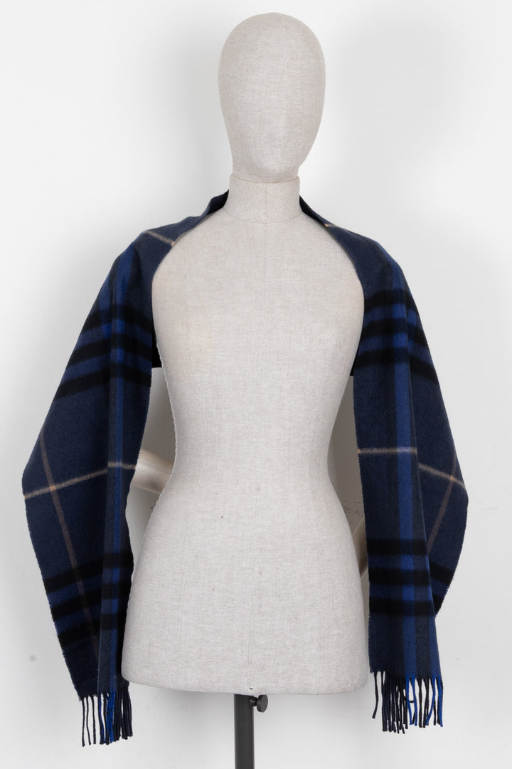 BURBERRY Check Scarf Cashmere Blue