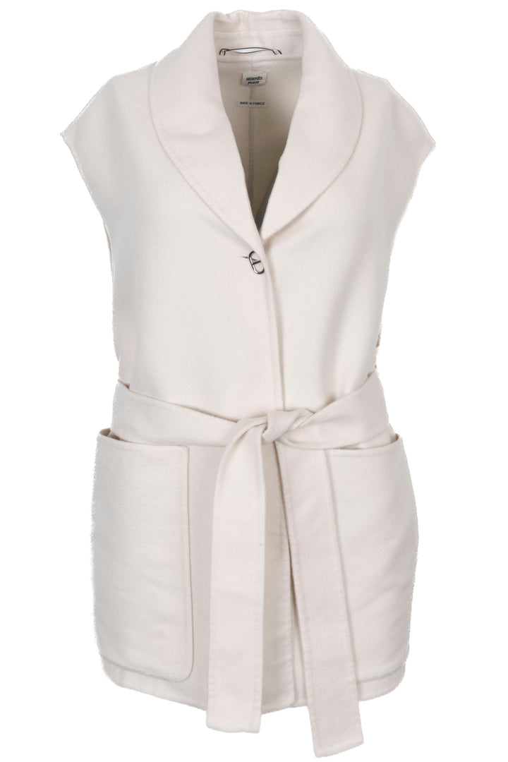 HERMÈS Ceinturé Chaîne D'Ancre Gilet Gilet Cachemire Ivoire