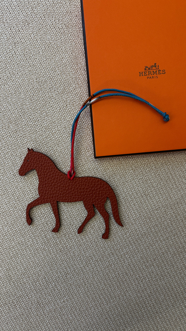 HERMÈS Petit H Cheval Charm Red Brown