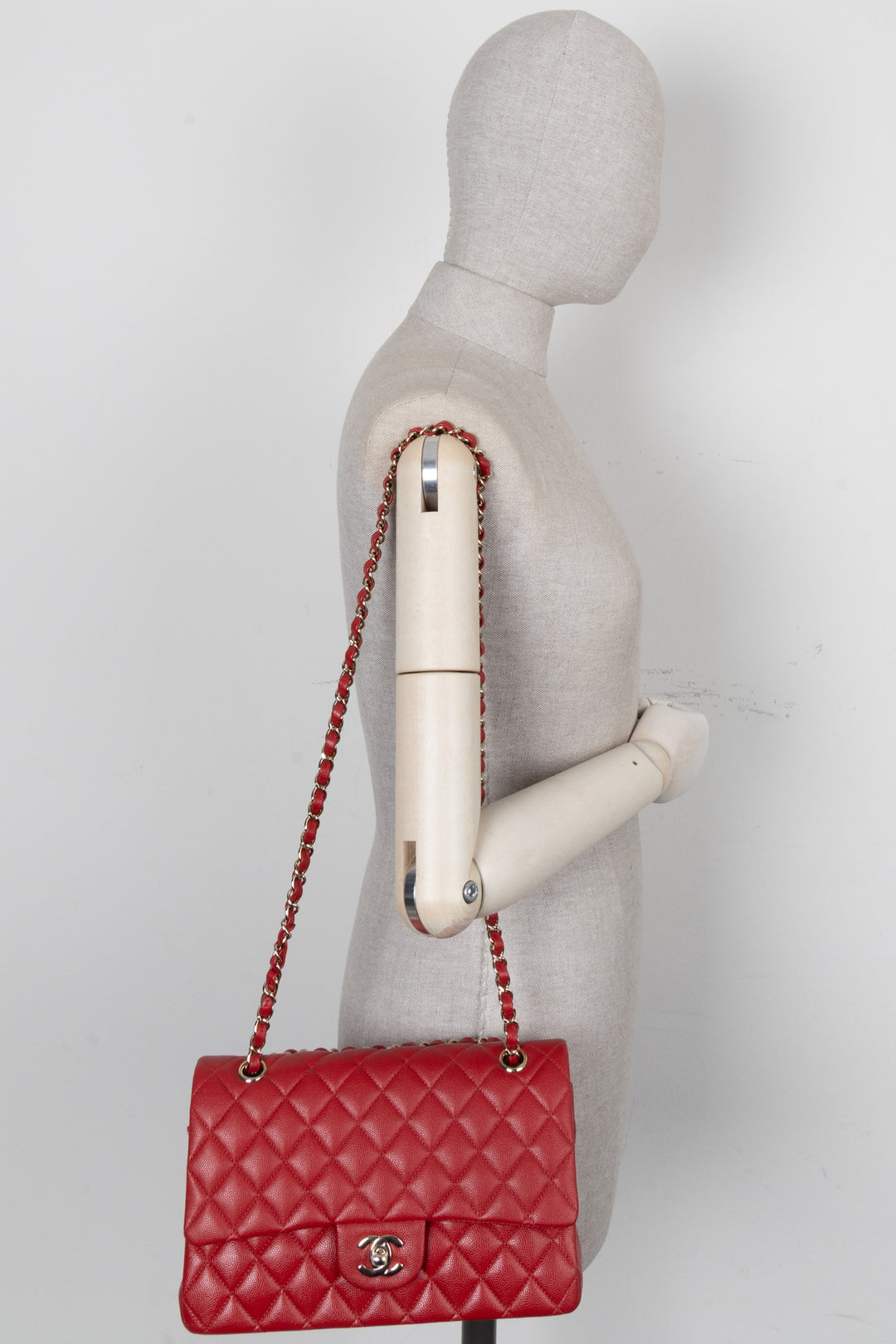 CHANEL Sac Double Rabat Moyen Caviar Rouge