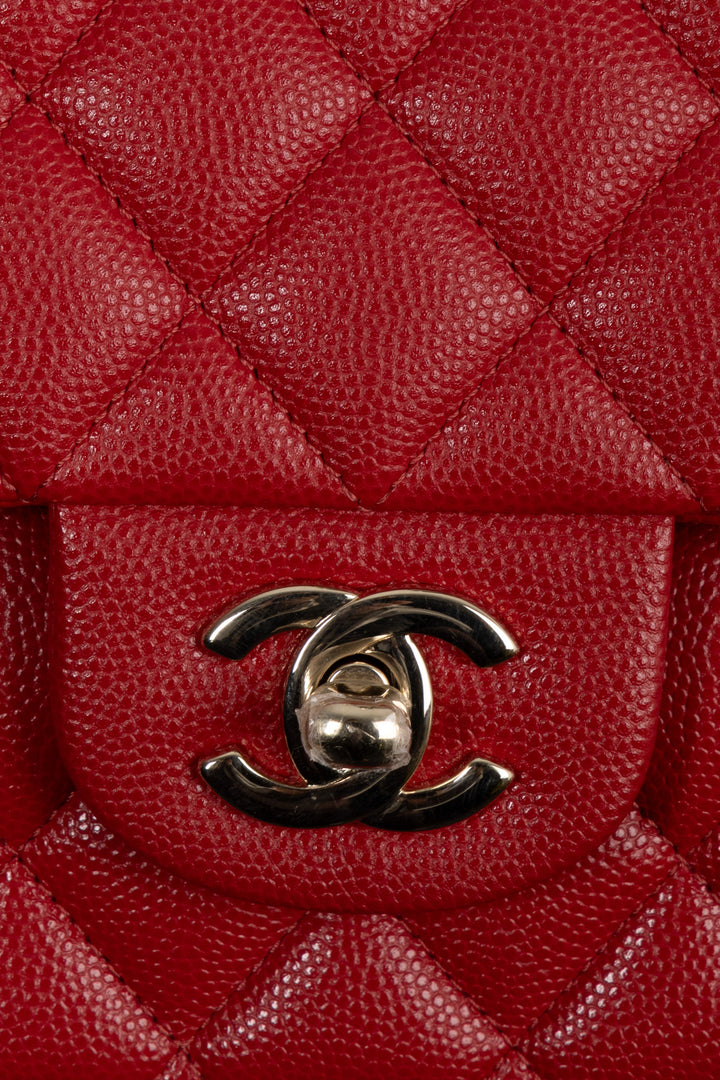 CHANEL Sac Double Rabat Moyen Caviar Rouge