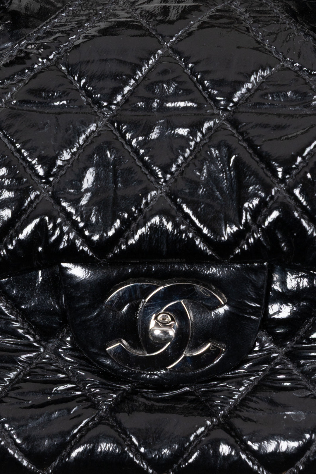 CHANEL Quilted Day Glo Flap Shoulder Bag Patent Black