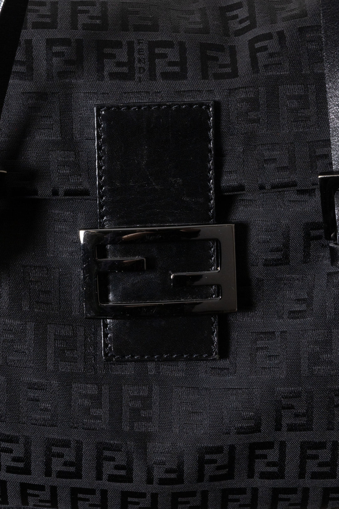 FENDI Mamma Baguette Zucchino FF Shoulder Bag Black