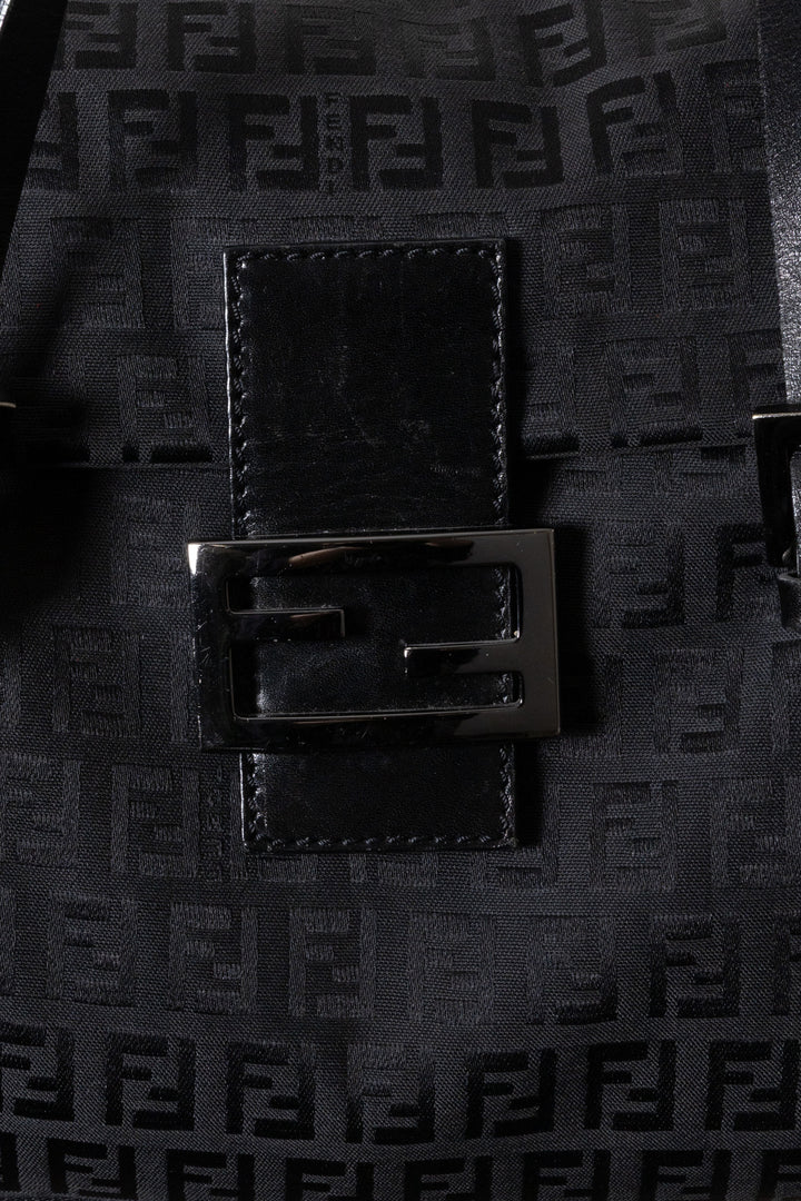 FENDI Mamma Baguette Zucchino FF Shoulder Bag Black