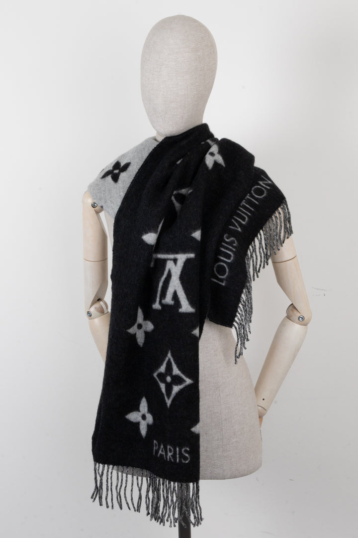 LOUIS VUITTON Scarf Cashmere Black Grey