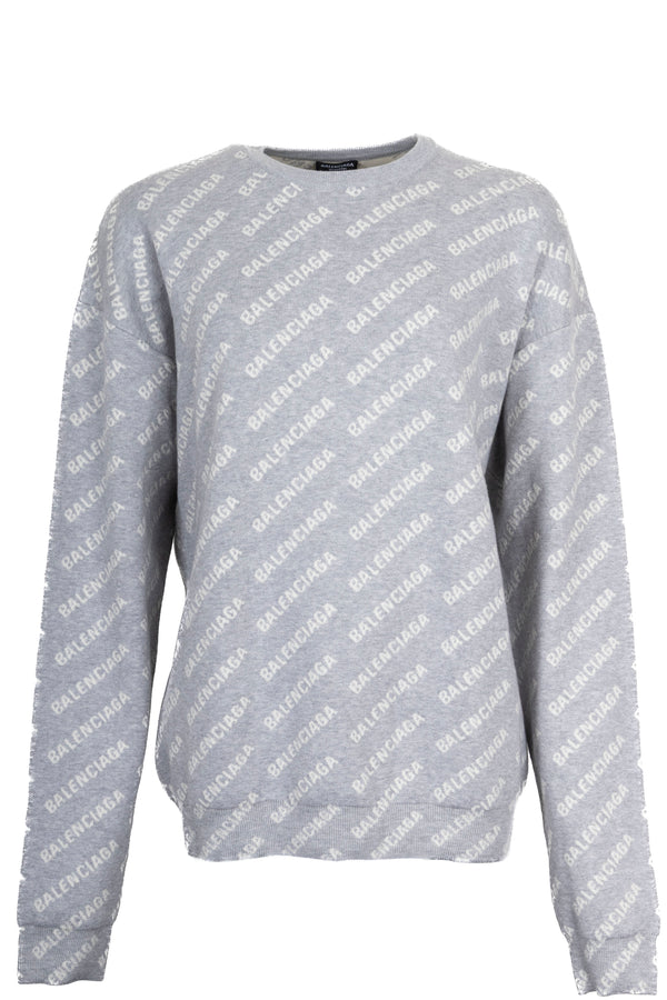 BALENCIAGA All Over Logo Sweater Grey White