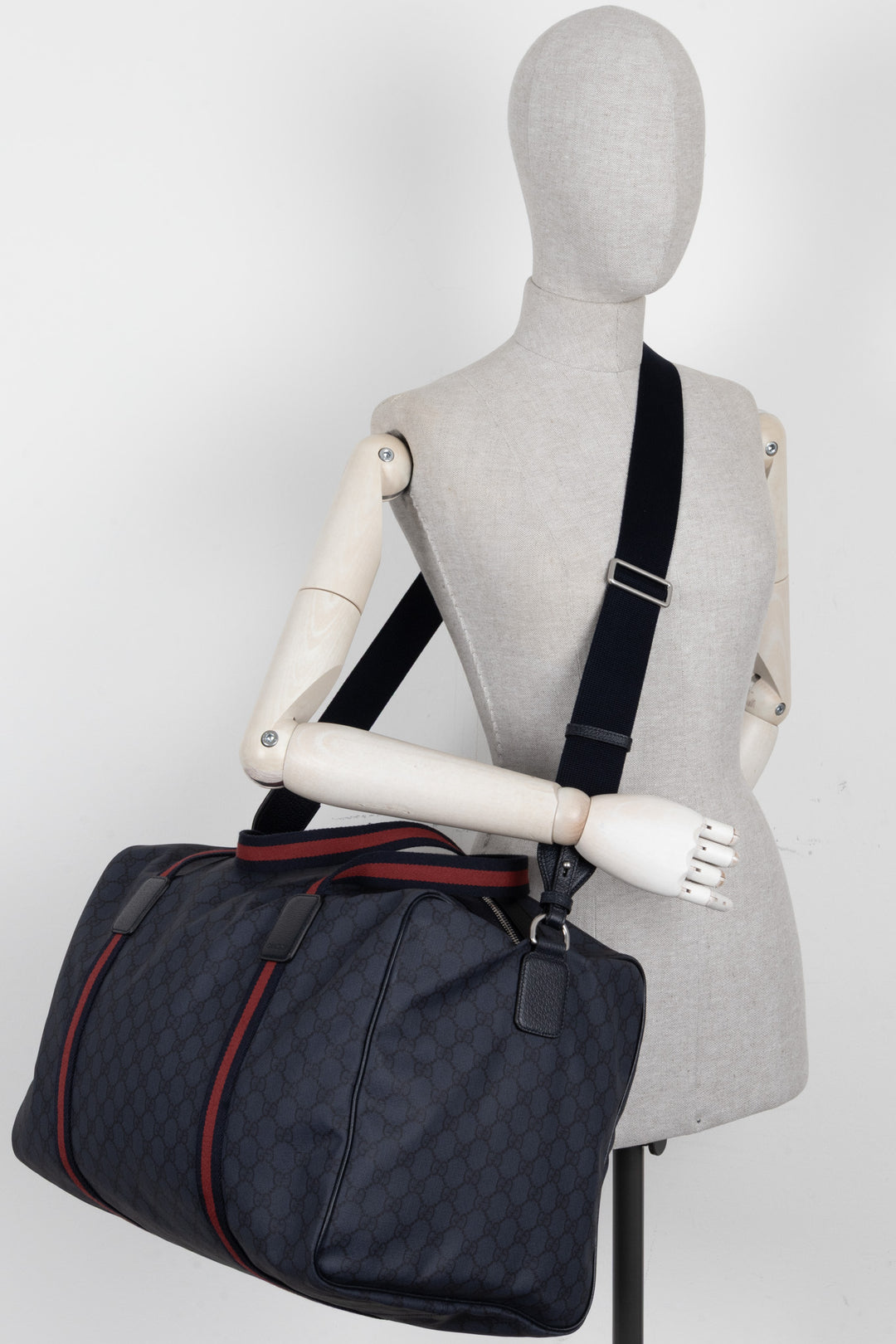 GUCCI GG Monogram Medium Web Duffle Bag Navy
