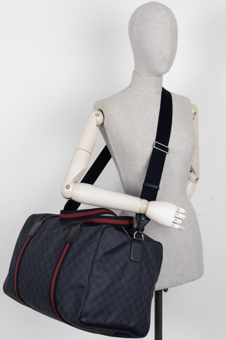 GUCCI GG Monogram Medium Web Duffle Bag Navy