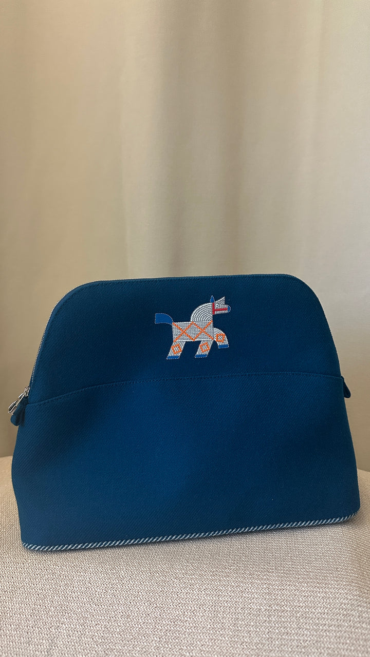 HERMÈS Bolide Animaux Nattes Necessaire Canvas Blue