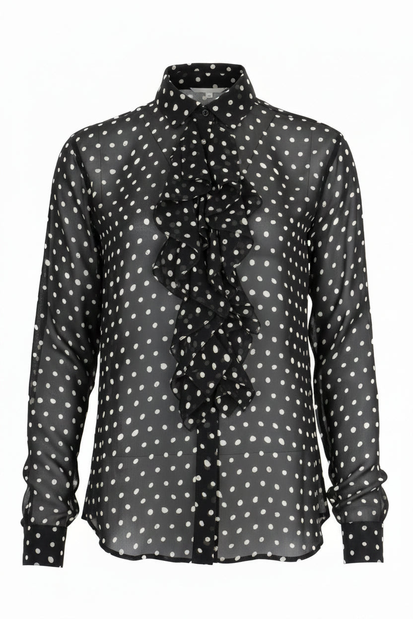 SAINT LAURENT 2017 Polka Dot Rouched Front Shirt Black
