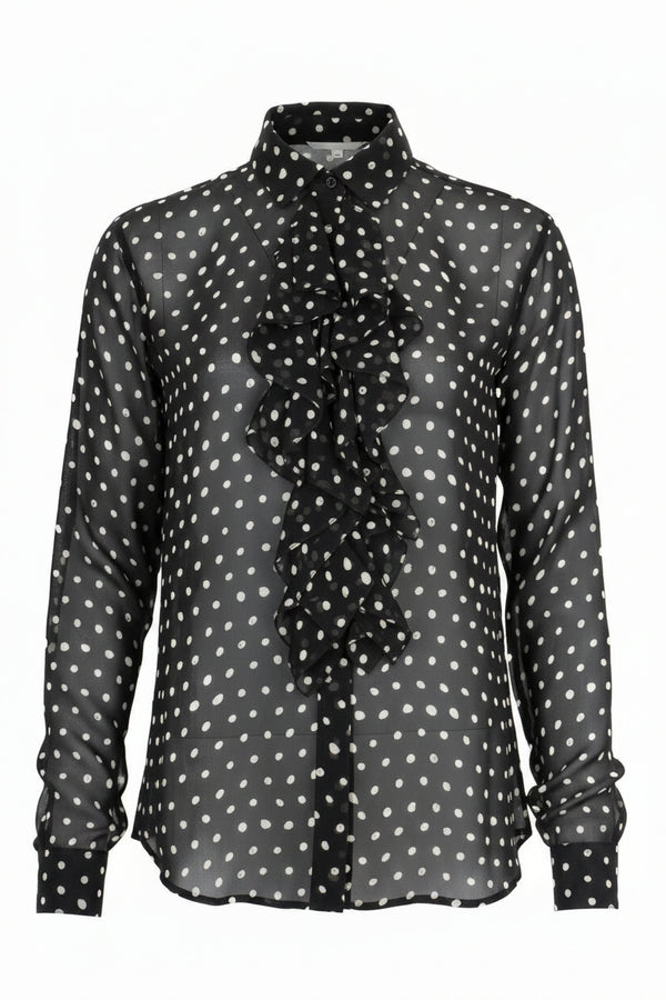 SAINT LAURENT 2017 Polka Dot Ruched Front Shirt Black