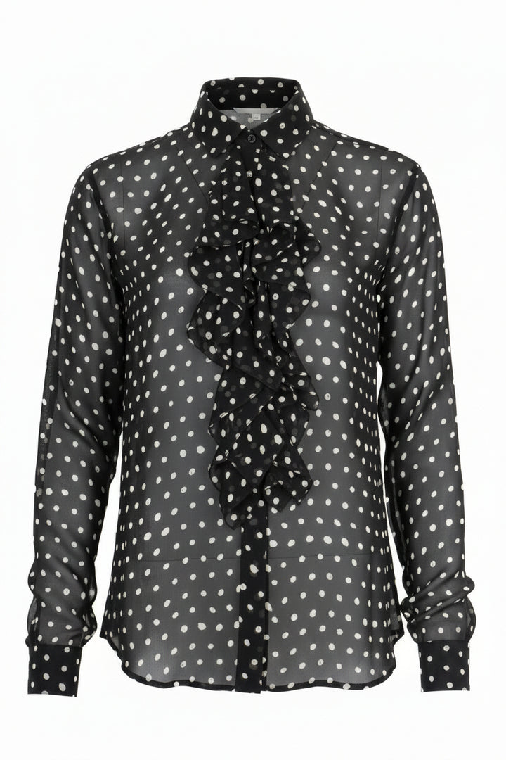 SAINT LAURENT 2017 Polka Dot Rouched Front Shirt Black