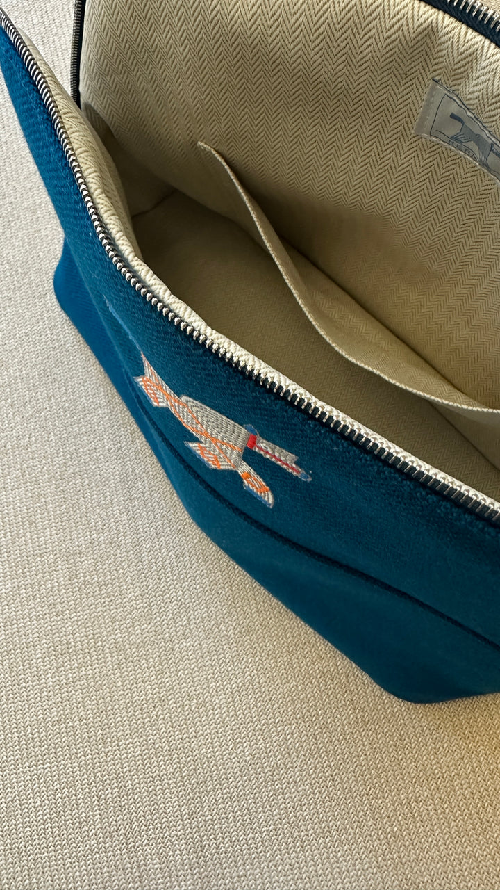 HERMÈS Bolide Animaux Nattes Necessaire Canvas Blue