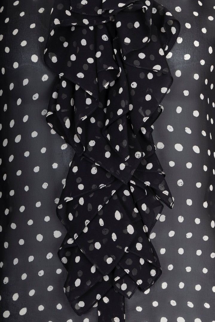 SAINT LAURENT 2017 Polka Dot Rouched Front Shirt Black