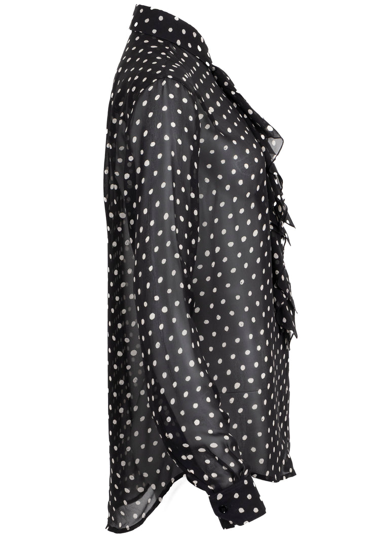 SAINT LAURENT 2017 Polka Dot Rouched Front Shirt Black