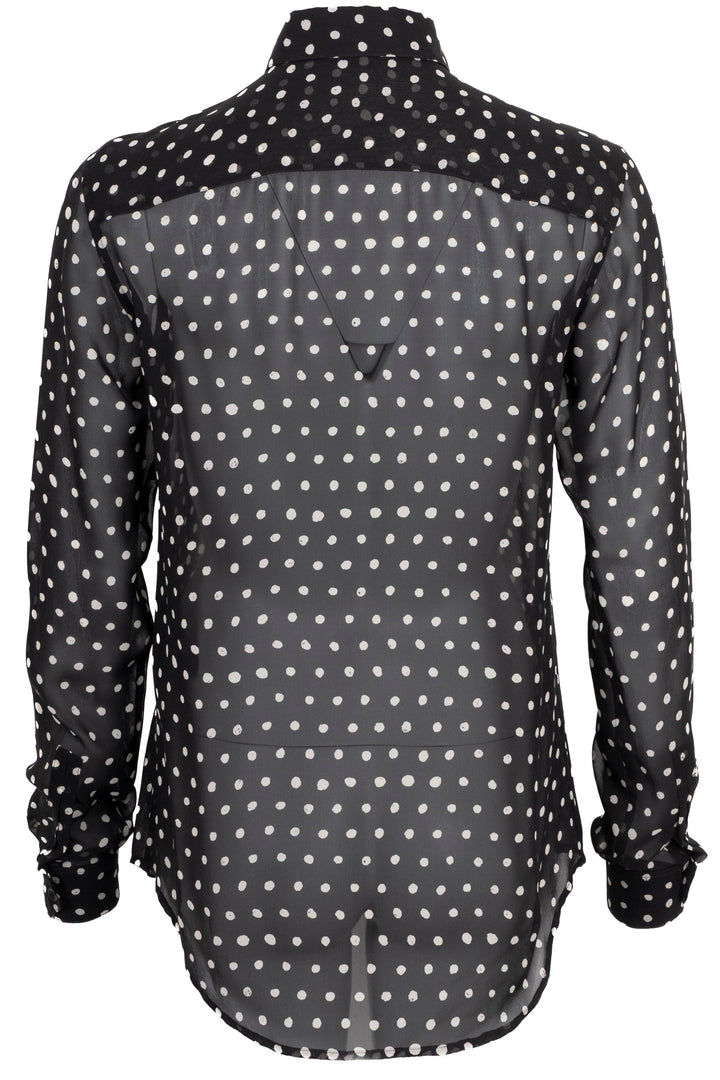 SAINT LAURENT 2017 Polka Dot Rouched Front Shirt Black