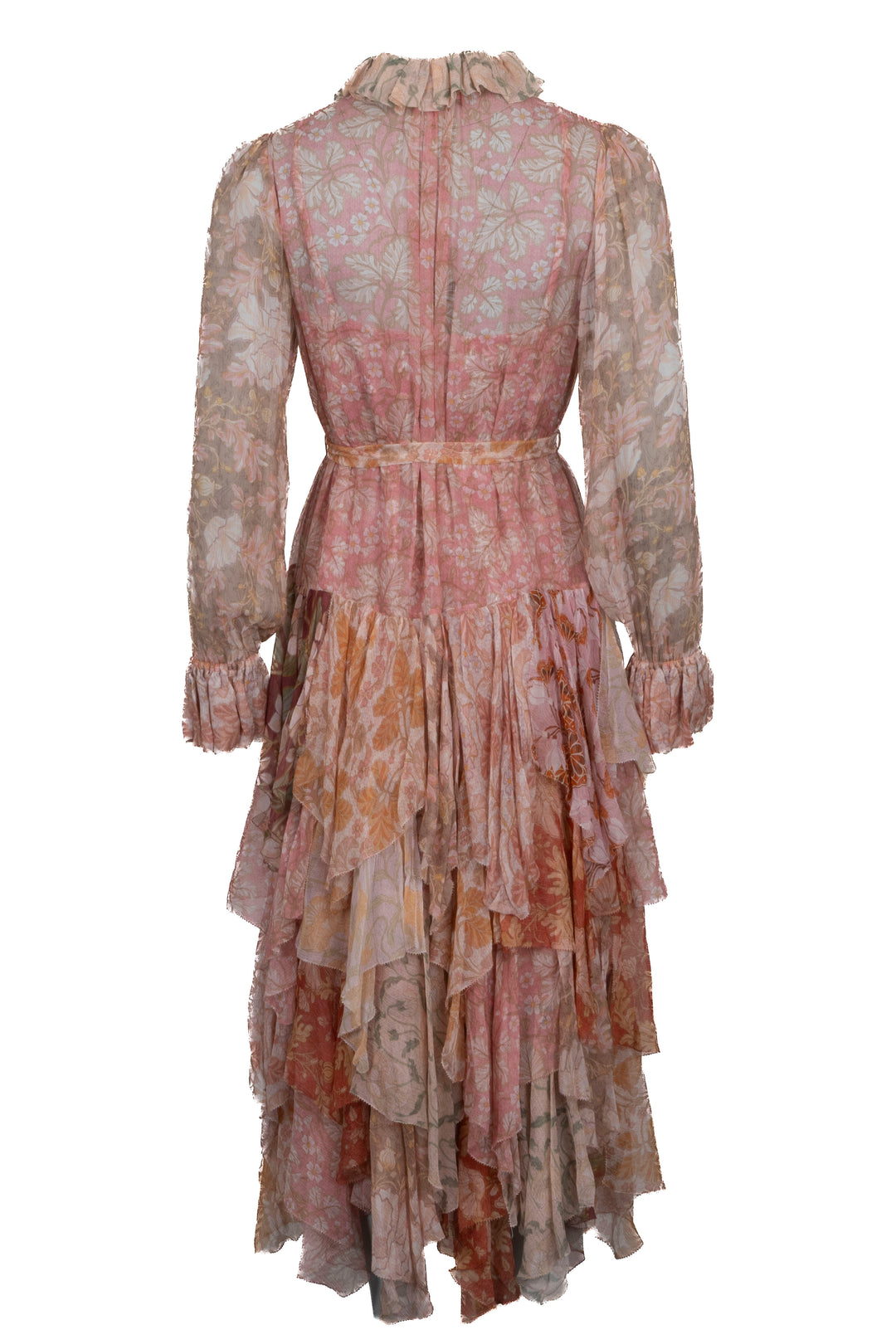 ZIMMERMANN Belted Floral Print Dress Silk Pink