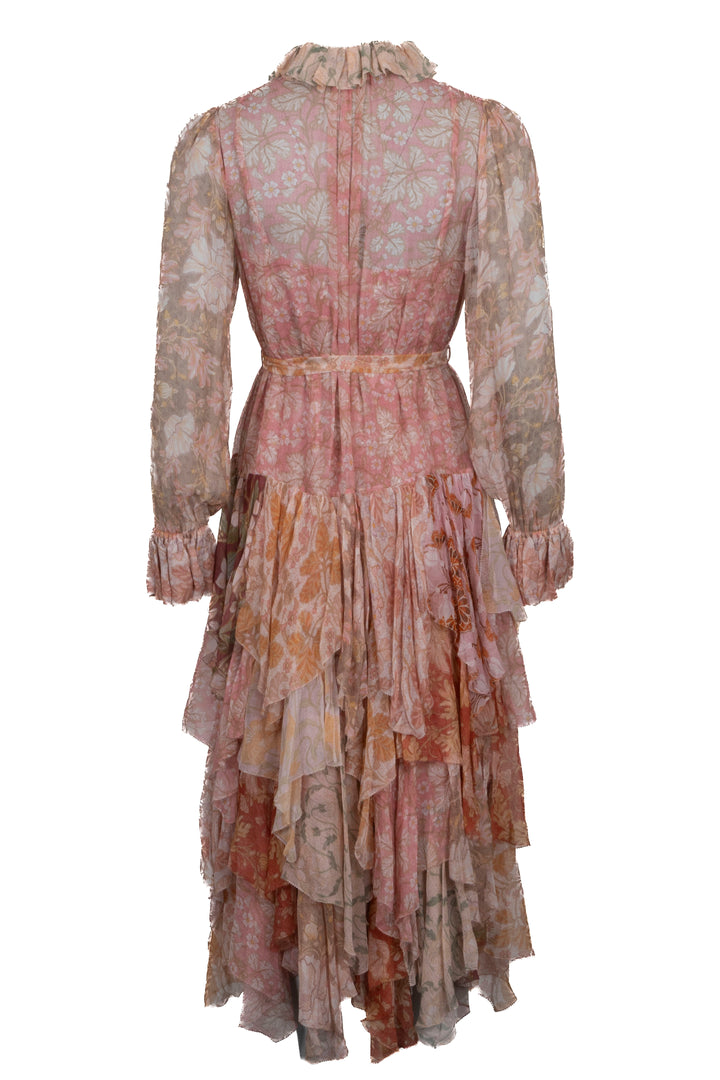 ZIMMERMANN Belted Floral Print Dress Silk Pink