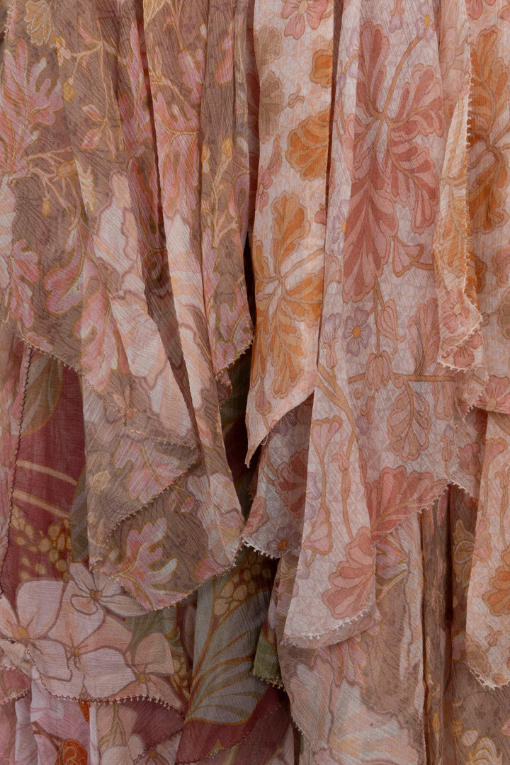 ZIMMERMANN Belted Floral Print Dress Silk Pink