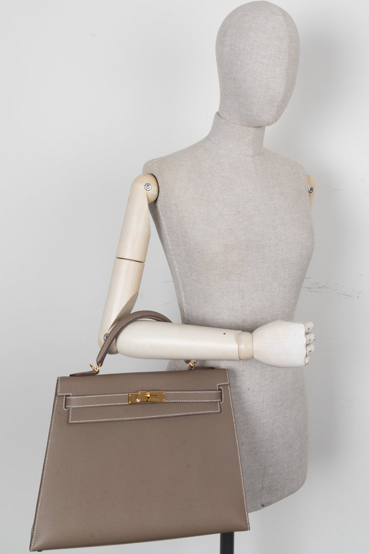 HERMÈS Kelly 32 Sellier Epsom Étoupe