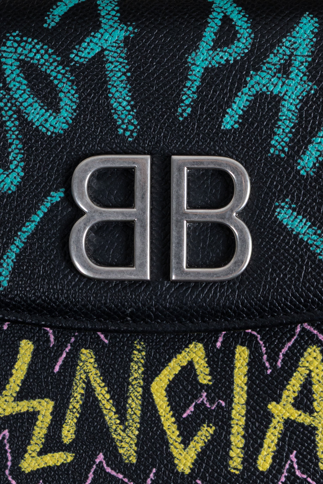 BALENCIAGA Graffiti Print BB WOC Grained Calfskin Black