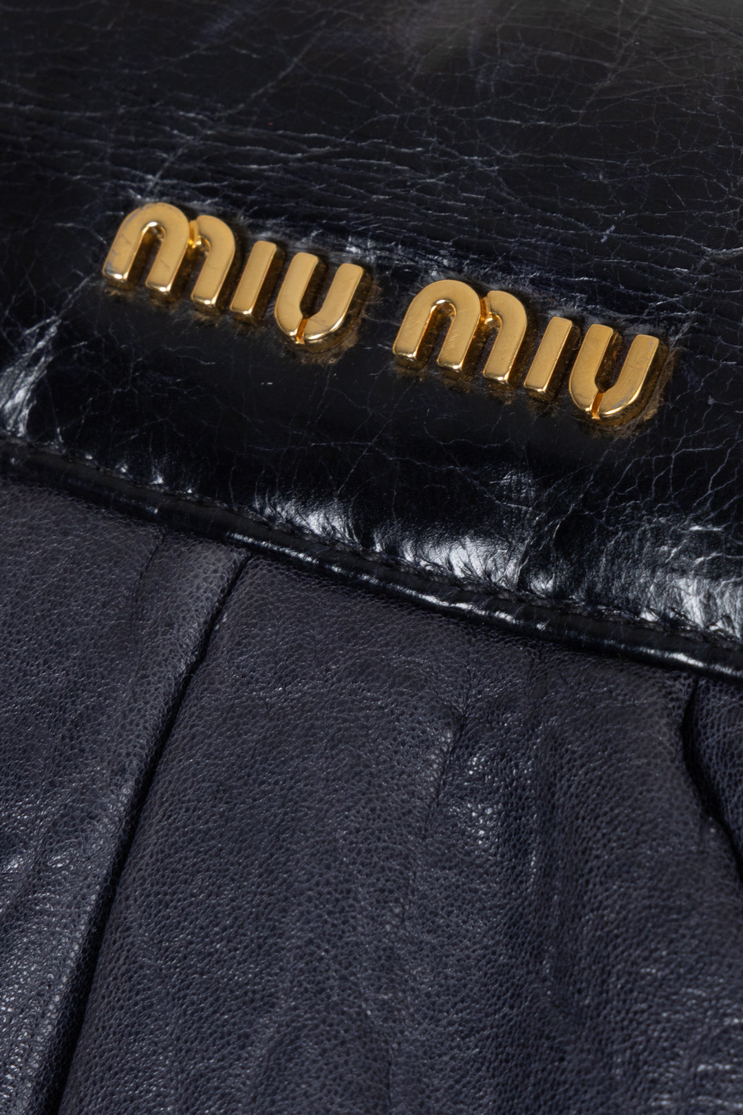 MIU MIU Clutch Leather Navy Ivory